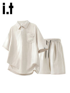 FINGERCROXX | Old Money Style Linen Tencel Outfit Summer Short Sleeve Polo Shirt and Shorts