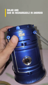 Portable Solar-Powered LED Camping Lantern - Rechargeable & Foldable Outdoor Lighting | Blue Lantern with Handle and Switch - Illuminates Tent Path and Reading Area | Dual Charging Handheld Waterproof Tent Lighting Equipment