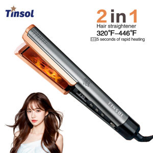 TINSOL 2-in-1 Professional Hair Straightener Curling iron Negative Ion Conditioner with LCD Wide Panel Hair Straightener