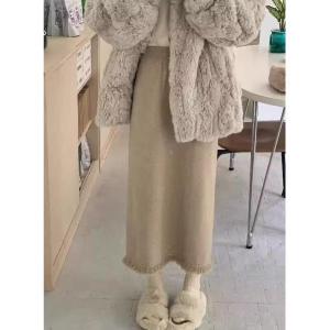 Tassel Knitting Skirt for Women Fall and Winter High Waist Slim Looking A- line Sheath Straight-leg Skirt Winter Thickened One-Step Long Skirt