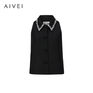AIVEI | Rhinestone Pointed Collar Halter Sleeveless Top