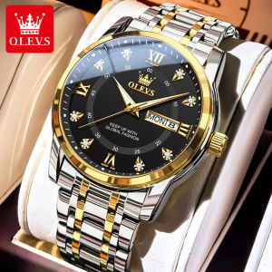OLEVS ของแท้นาฬิกาผู้ชายหรูหราฝังเพชรนาฬิกาควอทซ์กันน้ำ 2025 ใหม่แฟชั่นลำลองเรืองแสงสแตนเลสปฏิทินแบรนด์นาฬิกาแฟนของขวัญ