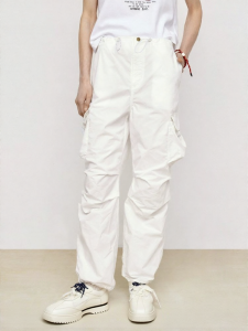 URLAZH | Stylish Street Vintage White Adjustable Rope Pleated Paratrooper Work Pants Women