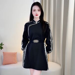 ชุดมังกร ทรงยาวปานกลาง แขนยาว คอตั้ง สำหรับผู้หญิง ชุดคลุมกันหนาว ชุดราตรี เสื้อผ้าสไตล์ชาติพันธุ์มังกร