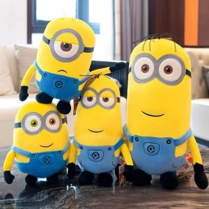 Hot 20-35cm Minions Movie Periphery Yellow Plush Bob Plush Stuart Stuffed Toys In Jeans Soft Dolls Pillow Decor Birthday Gift---
