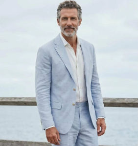 Mens Linen Casual Mens Beach Party Business Suit Two-Pieces Wedding Tailcoat Set With Split Collar Suit Jacket And Pant