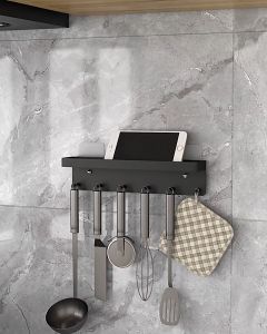 BestGila MALAYSIA Home Decor Stainless Steel 6 Hooks Key Holder Mail Letter Storage Holder No Drill FREE Adhesive Metal Coated Key Hook Pemegang Kunci