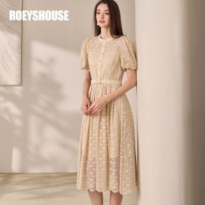Roey s house | Elegant Lace Dress With Tie Bow Puffy Sleeves