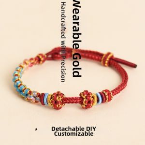 DIY Adjustable Charm Bracelet Handwoven Rope with Gold Bead Pendant