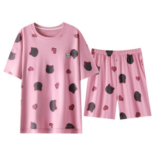 Bộ đồ ngủ nữ MiiOW bằng cotton cổ tròn tay ngắn thoải mái