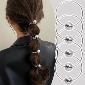 Korean Large Pearl Elastic Hair Bands Simple Silver Ball Hair Rope for Women Girls Hair Ties Hair Accessories Ponytail Holder