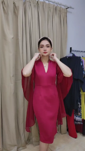 LooWear Midi Bodycon Dress Elegan dengan Motif Floral dan Lengan 3/4 - Terbaru Bangkok