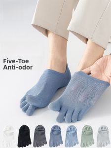 Miiow | Mens Five-Finger Short Tube Socks Thin Antibacterial Anti-Odor Anti-Fungal Toe Separating No-Show Summer Cotton Blend Socks