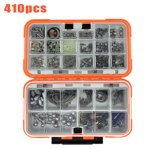170-410pcs Professional Fishing Kit with Tackle BoxHooks Sinkers Swivels for Bass Trout Saltwater Fishing | Premium Rust-Proof