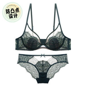 Ultra-Thin Crystal Cup Bra ขนาดใหญ่เซ็กซี่ V-Back ชุดชั้นในลูกไม้ชุดสําหรับหญิงสาวธรรมชาติ-ดูสายรัด Bra