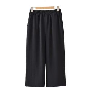 plus Size Womens Summer Casual Pants Elastic Waist Loose Slimming Straight Leg Wide Leg Pants Seven-Foot Length