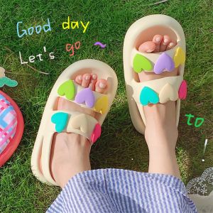 Colorful Heart Shaped Sandals Womens Fashionable Outdoor Summer Flats Low Heel T-Strap EVA Breathable Casual Slip-On Shoes