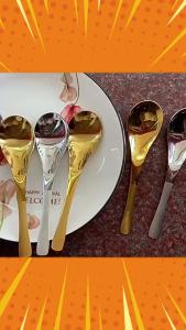Sweet Belly ช้อนซุปสเตนเลส สีทองและสีเงิน สําหรับชงกาแฟ บนโต๊ะอาหาร ช้อนไอศกรีม Stainless steel spoon