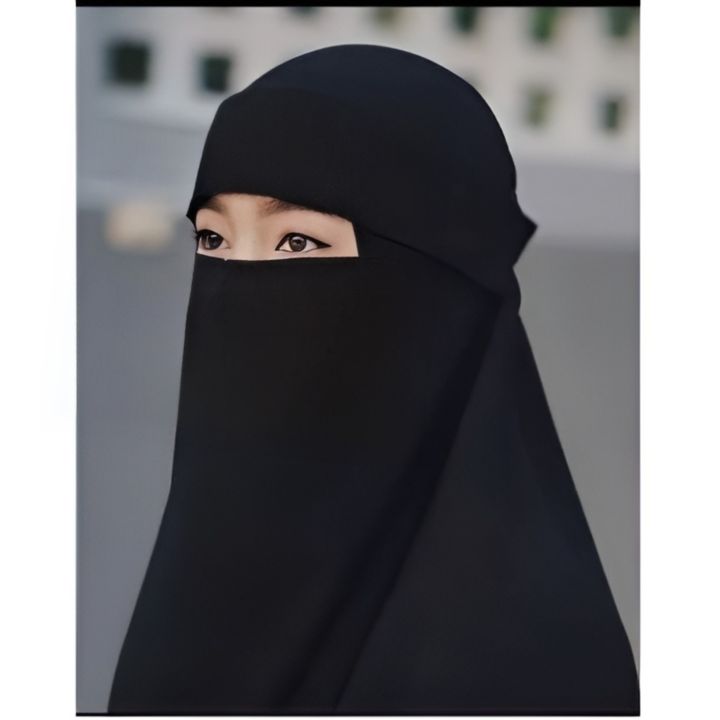 🔥 Ready Stock 🇲🇾🔥 Niqab Purdah Basic Hidden Eye Flap Chiffon Deep Black 