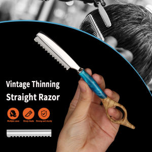 1Pc New Pro Wood Ring Handle Thinning Razor Straight Manual Stainless Steel Razors Barber Hair Cutting Thinner Knife Holder