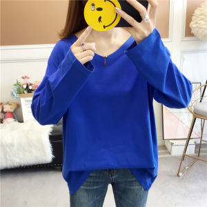Pure Cotton White Long Sleeve T-shirt Womens Ins Trendy Spring & Fall K-style Loose Plus Size Tops Trendy Thin V Neck Bottoming Shirt