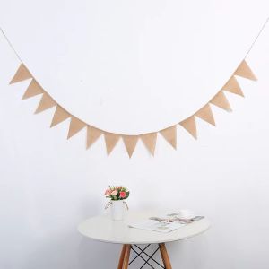3M Burlap Triangle Banner Vintage Hessian Bunting Banners Flag for Holiday Birthday Wedding Graduation Decoration Party Supplies