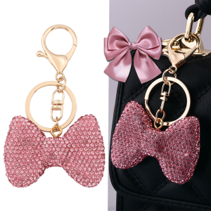 Creative Red Color Full Rhinestone Bow Key Chains Couple Fashion Car Keychain Women Handbag Pendant Keyring Gift