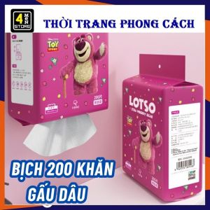 BỊCH 200 KHĂN LAU KHÔ DẠNG RÚT GẤU DÂU GẤU LOTSO CỰC HOT KHĂN DÀY 30X20x9CM / Khăn Lau Đa Năng Túi 200 Tờ Chất Khăn Mềm Mướt Êm Ái An Toàn Cho Da  / Khăn Mặt Khô Dạng Rút Dùng 1 Lần 100% cotton BÔNG TỰ NHIÊN