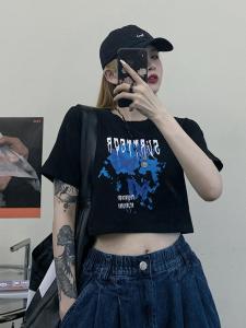 Áo Thun Nữ Tay Ngắn Ôm Vừa Vặn in Họa Tiết Bướm Mùa Hè 2024 Phong Cách Hàn Quốc Cổ Tròn in Họa Tiết Thời Trang