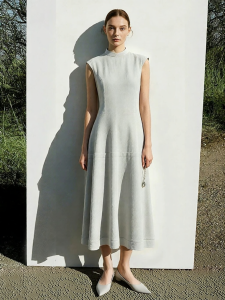 AMII | Traditional Chinese Style Mandarin Collar Bow Fastening Wide Shoulder Dress