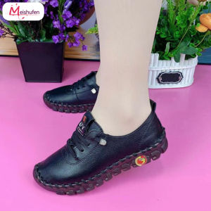 Meishufen Microfiber Leather Shoe with Non-Slip Rubber Sole Soft Casual Flat Sneakers Ladies Foot Wear Lace-Up Flat Heel for Daily Casual Size 35-41