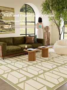QISHUO | Green Check Washable Bedside Carpet Bedroom Rug