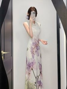 CHANGTONG | New Chinese Style Unique Printed Vintage Cheongsam Fitted Dress