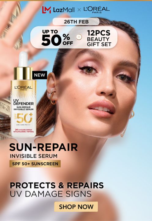 L’Oréal Paris UV Defender Sun Repair / Sunscreen Invisible Serum SPF50 ...