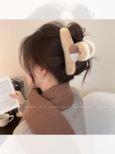 กิ๊บติดผมรูปหัวใจขนแกะขนาดใหญ่สำหรับผู้หญิง ฤดูใบไม้ร่วง/ฤดูหนาว สไตล์เกาหลี ระดับไฮเอนด์ กิ๊บติดผมแบบคล้องคอสีฟักทอง ตกแต่งผม