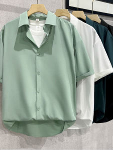 Ice Silk Loose Fit Lightweight Short Sleeve Mens Shirt Draped Casual Style Polyester Fiber Summer Fashion Basic Design