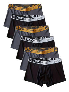 【HELLO Fun Waist 】 6-piece set of Mens breathable Boxer shorts in black and gray contrasting colors for daily use