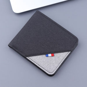Canvas Color Block Wallet Mens Short Style Ultra Thin Foldable Youth Student Simple Personality Leather Clip Trendy Brand 2025 New Model