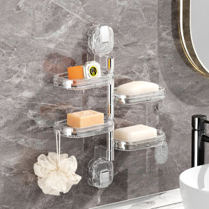 จุกดูดชั้นวาง4สบู่แบบชั้นๆแบบหมุนได้มีกาวในตัวพร้อมตะขอแขวนข้างท่อระบายน้ำติดผนังระเบียงห้องน้ำชั้นเก็บของกลิ่นหอม