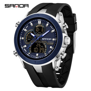 SANDA 6279 Electronic Quartz Watches for Man Dual Display Large Dial Calendar Luminous Waterproof Outdoor Sports Digital Watch
