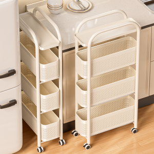 ชั้นวางของติดฝาเย็บประตูตู้เย็น ชั้นวางของชั้นเดียวสำหรับใช้ในครัว ชั้นวางของสำหรับห้องน้ำ รถเข็นข้างตู้เย็น ช่องเก็บของ