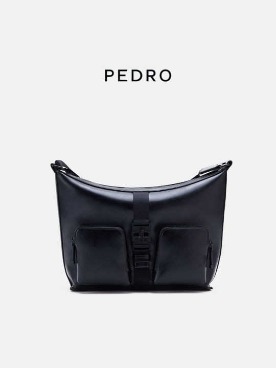 Pedro Men's Casual Zipper Crossbody Bag Single Shoulder Bag Leisure PU Leather Soft Handbag for Youth 14 Inch Laptop Capacity