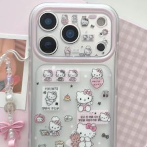Sanrio | Cute Cartoon Frosted Sticker Sanrio Hello Kitty Case For iphone 17 16 15 Pro Max 17 Full Lens Protective Phone Cover With Chain