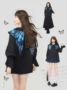 KEIKO | Unique Lantern Sleeve Black Long Sleeve Shirt