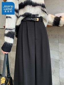 Black Woolen Suit Wide Leg Pants Womens High Waist Drapey Slim Extended Straight Cut Jeanswest Autumn 2025 New Style