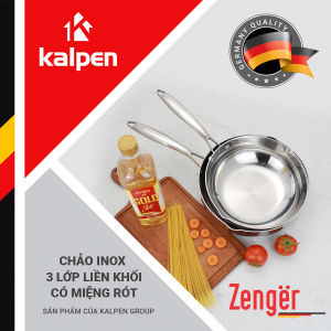 Chảo Inox 340 đáy từ 3 lớp liền khối có miệng rót Kalpen Zenger - Hàng chính hãng - Bảo hành 5 năm