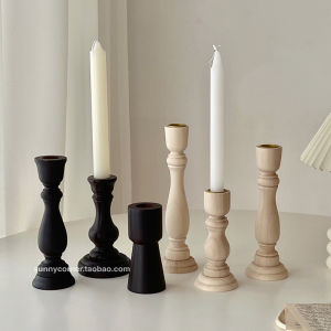 INS Nordic Retro Roman Column Wooden Candlestick Living Room And Dining Table Decoration Decoration European Household Candle Stick