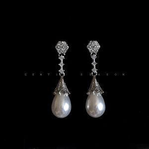 Classic Diana Princess French Retro Elegant Luxury Shiny Waterdrop Pearl Earrings