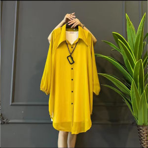 plus Size Womens Lapel Long Casual Loose Long Sleeve Top plus Size European Station Slim Looking Easiest for Match Temperament Shirt