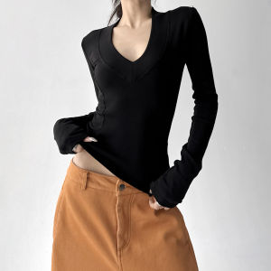 MUYUZI | Slim Fit V-Neck Design Women T-Shirt